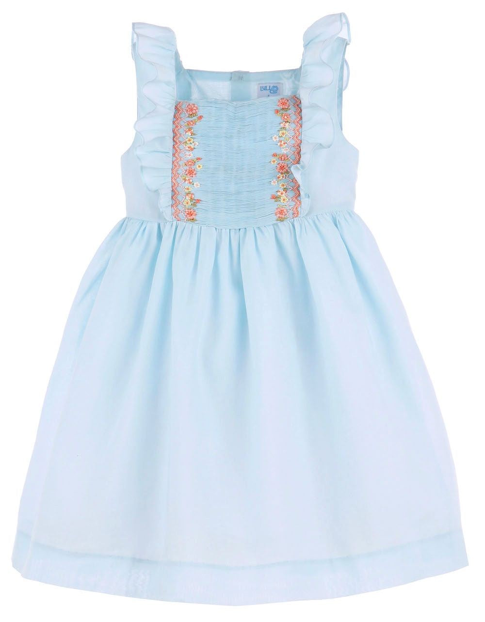 Luli & Me Girls Square Neck Smocked Ruffles Dress - Blue