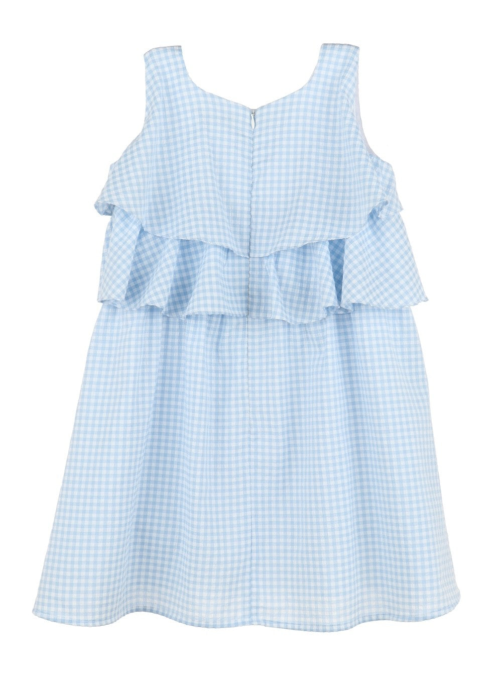 Luli & Me Girls Sleeveless Ruffle Dress - Blue Gingham