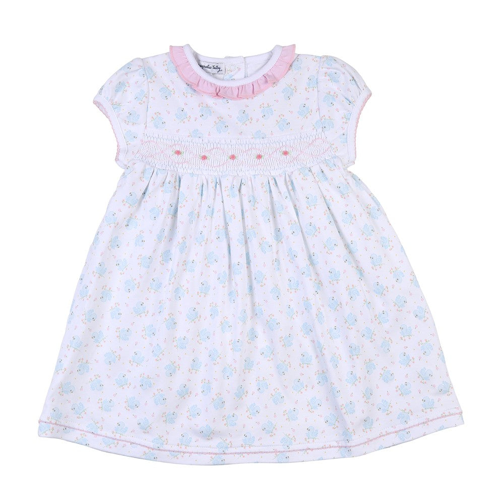 Magnolia Baby Vintage Blue Bird Smocked Printed S/S Toddler Dress