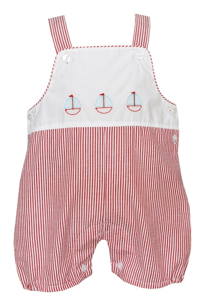 Anavini Baby / Toddler Boys Red Stripe Seersucker Shadow Stitch Sailboat Jon Jon by Anavini