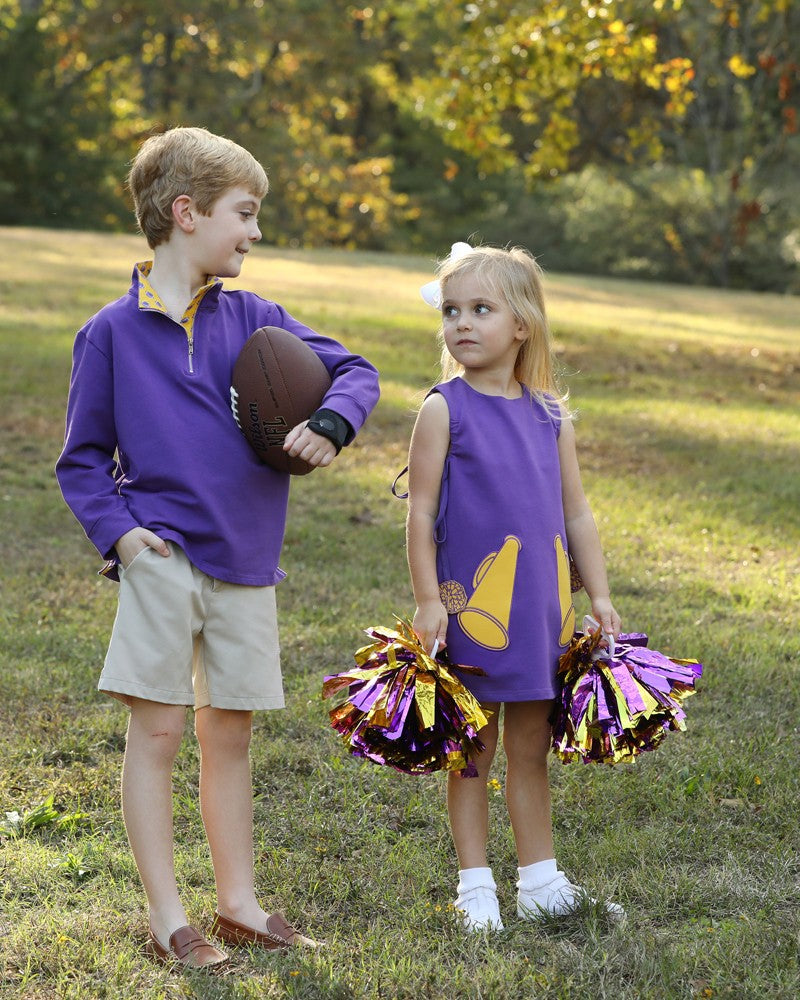 Yellow Lamb Girls Game Day Jumper Cheer Dress - Purple & Gold