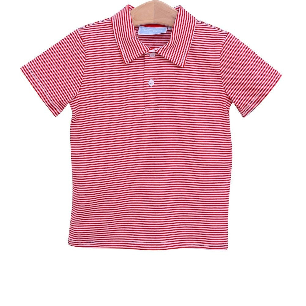 Trotter Street Kids Boys Henry Game Day Polo Shirt - Red Stripes - UGA Georgia