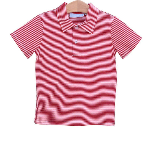 Trotter Street Kids Boys Henry Game Day Polo Shirt - Red Stripes - UGA Georgia