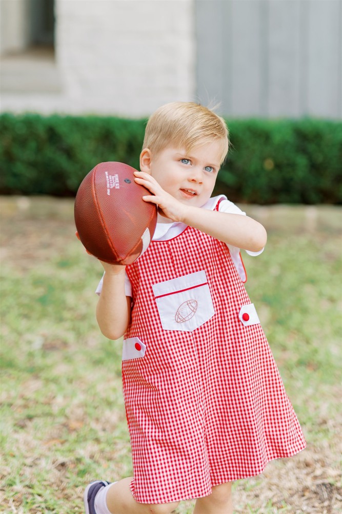 Proper Peony Boys Gingham Football Game Day Jon Jon - Red