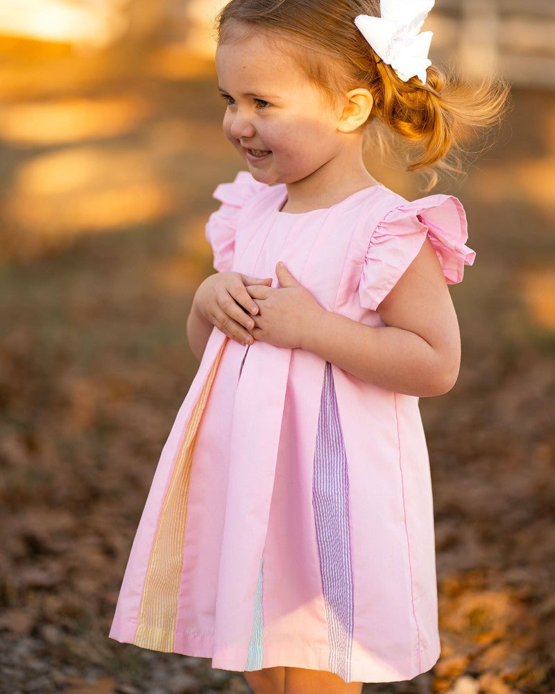 Yellow Lamb Girls Pleated Rainbow Dress - Pink