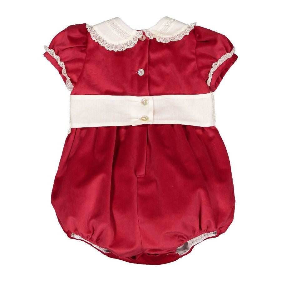 Sal & Pimenta Girls Velvet Christmas Bubble with Cummerbund - Santa Red