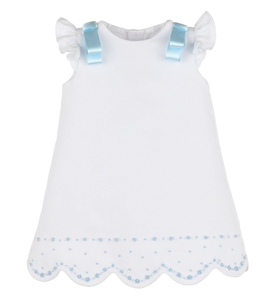 Luli & Me Girls Timeless Treasures A-Line Dress - White Pique with Blue Embroidery & Bows at Shoulders Best Dressed Child Luli & Me Girls Timeless Treasures A-Line Dress - White Pique with Blue Embroidery & Bows at Shoulders Best Dressed Child