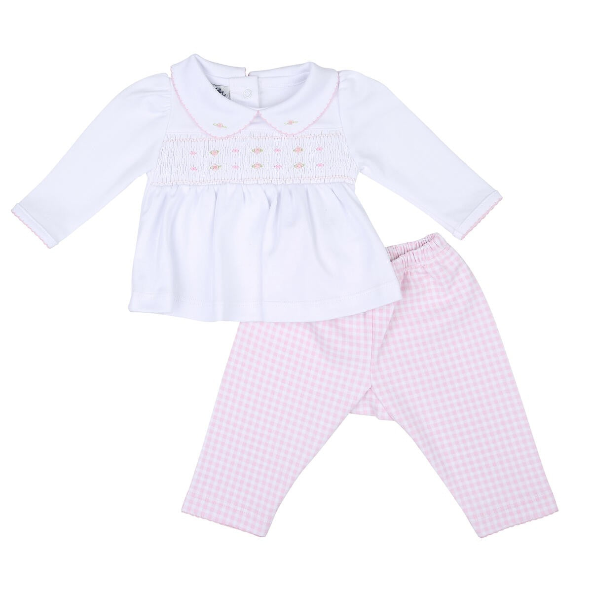 Magnolia Baby Girls Mini Checks Smocked Pant Set - Pink