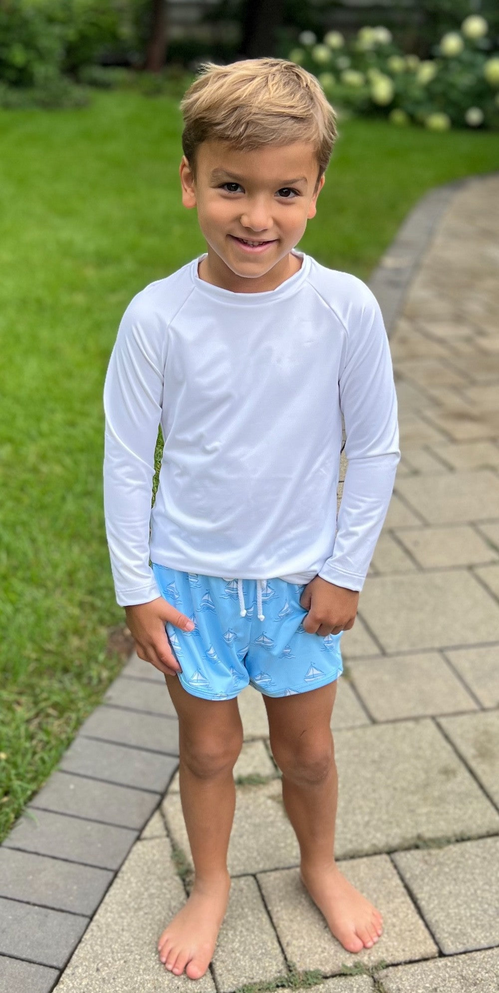 James & Lottie Boys Sammy Rash Guard Shirt - Long Sleeves - White