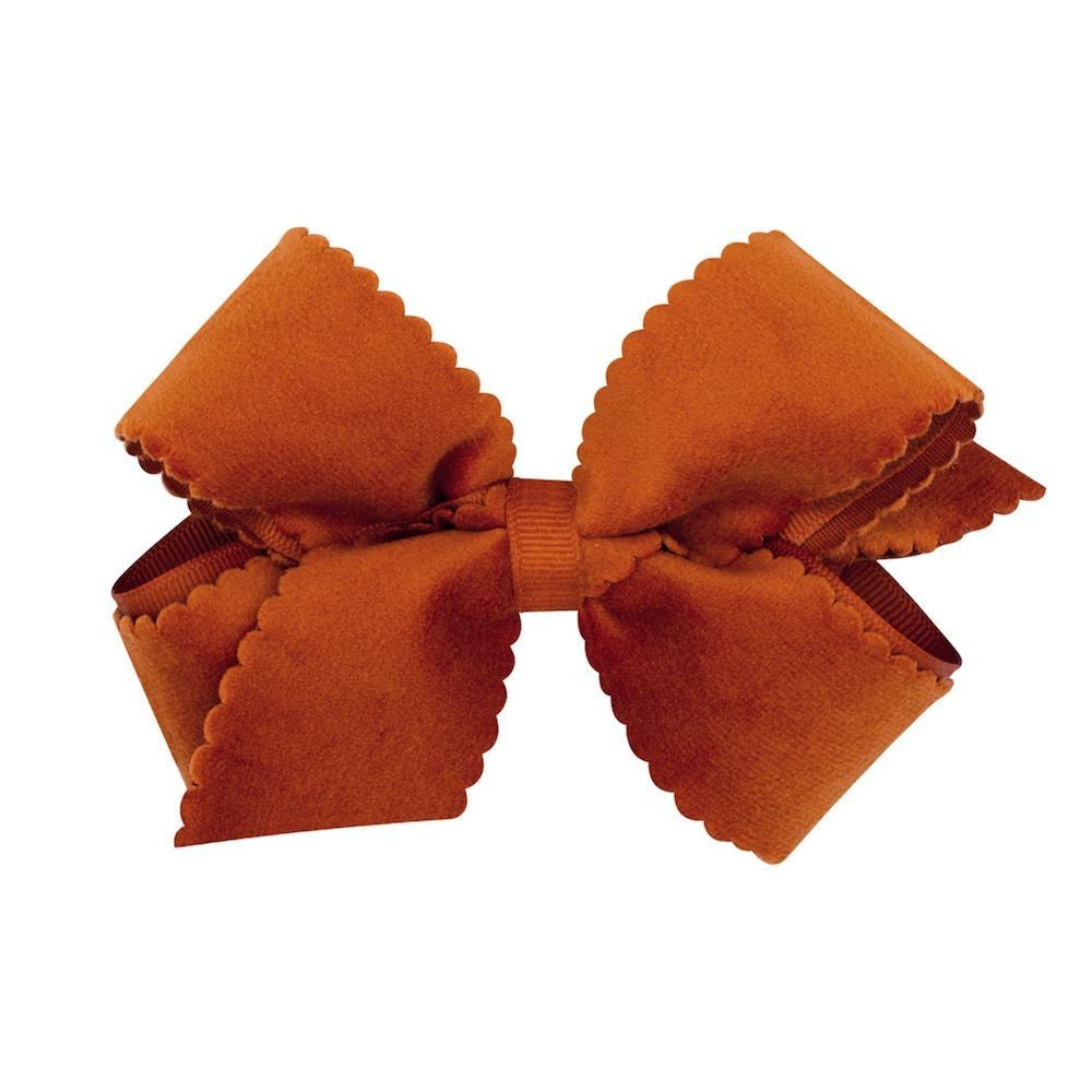 Wee Ones Girls Hair Bow - Scallop Edge - Faux Velvet - Autumn Rust by Wee Ones