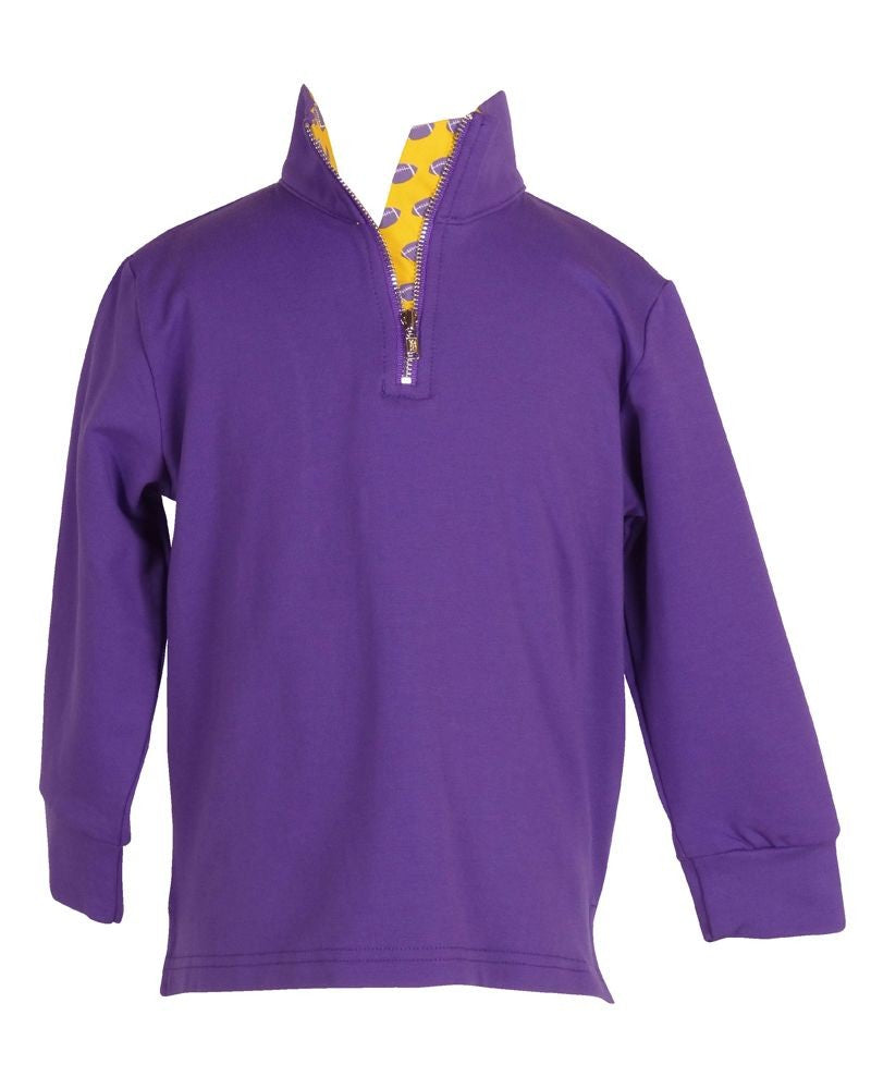 Yellow Lamb Boys Game Day Quarter Zip Sweater - Purple & Gold