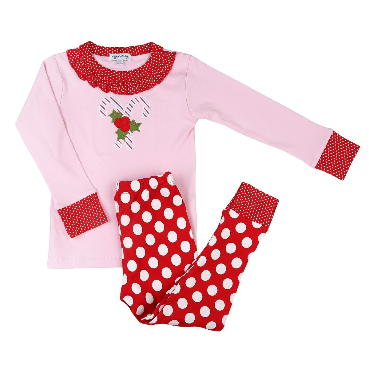 Magnolia Baby Little Girls Pink Candy Cane / Red Dots Long Pajamas