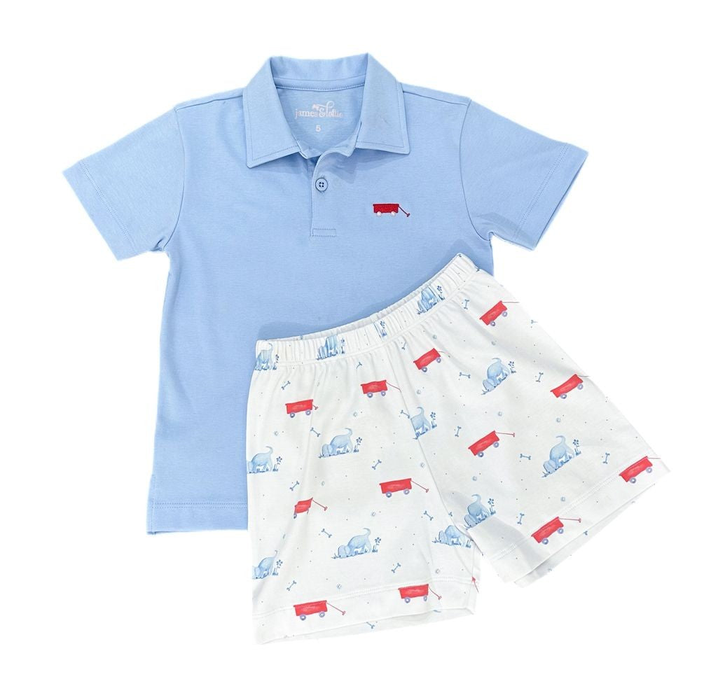 James & Lottie Toddler Boys Blue Polo Shirt - Red Wagon - Conrad Shorts