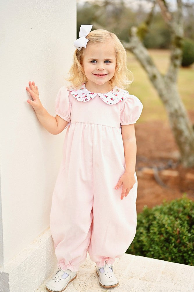 James & Lottie Baby Girls Romper - Cece - Pink with Floral Collar