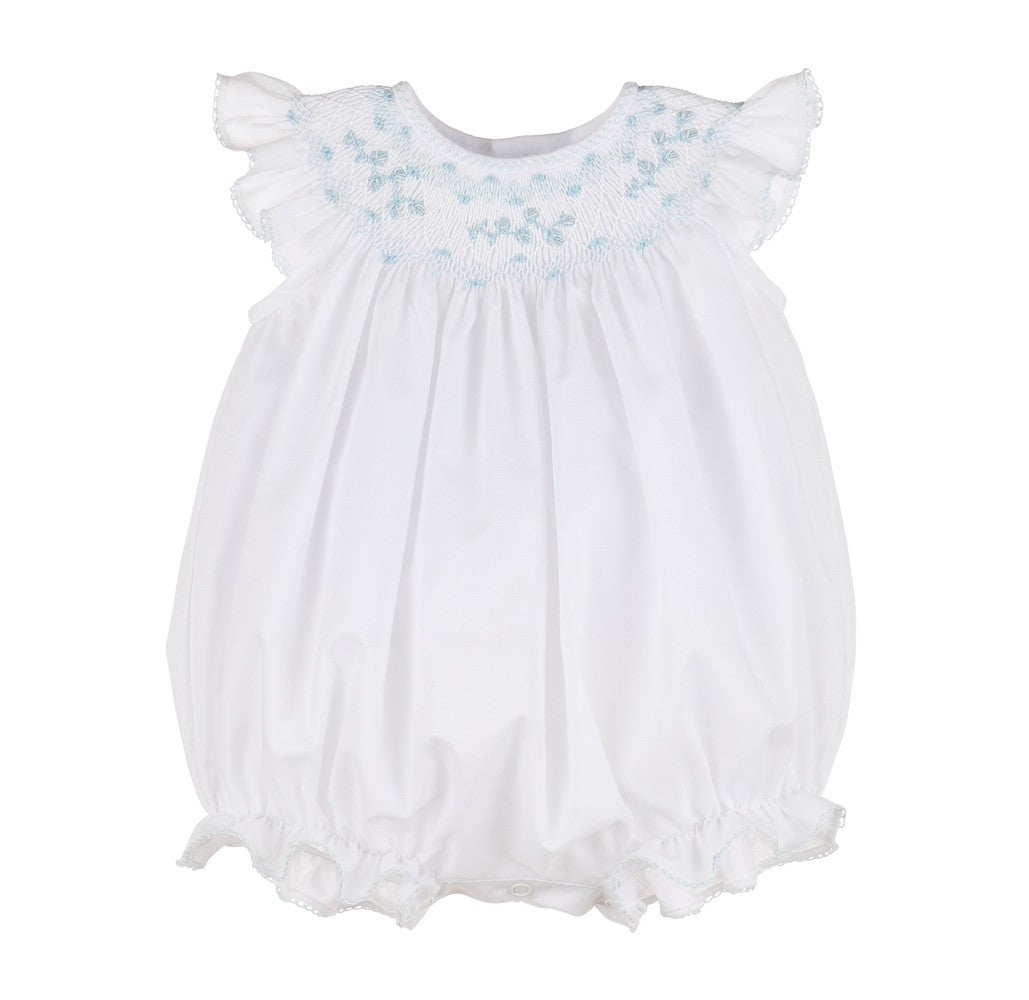 Luli & Me Baby Girls White Scallop Bubble - Smocked in Blue