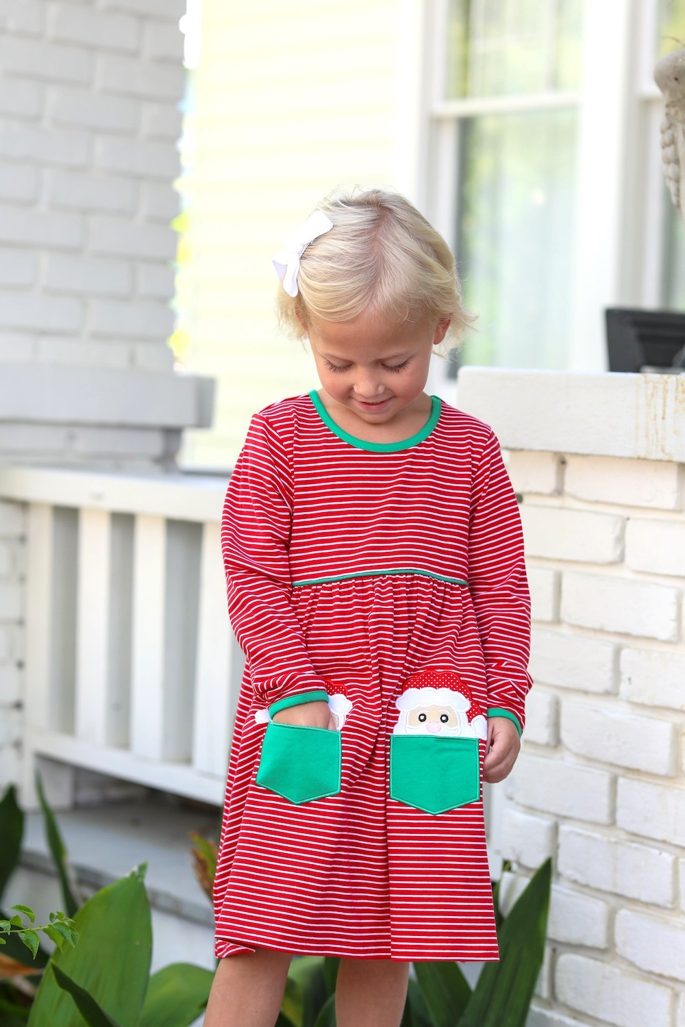 Trotter Street Kids Girls Christmas Dress - Red with Santa Claus Pockets
