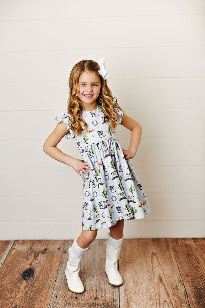 Swoon Baby Girls Flutter Dress - Blue Rodeo Print by Swoon Baby