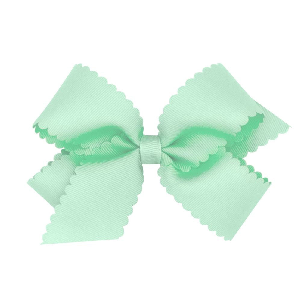 Wee Ones Girls Grosgrain Hair Bow on Clip - Scallop Edge - Mint Green