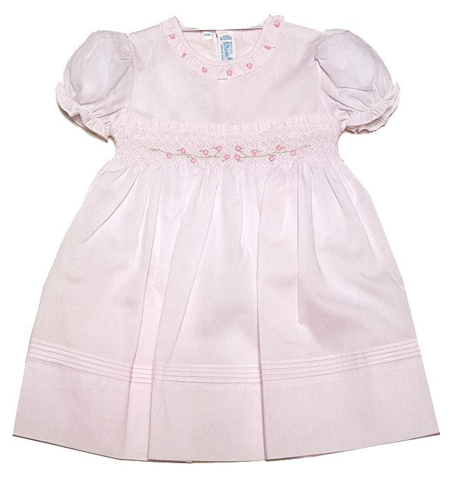 Feltman Brothers Baby Girls Smocked Rose Garden Dress with Puff Sleeves - Pink