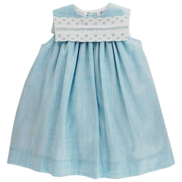 Bailey Boys Girls Cambric Aqua Float Dress - White Eyelet Trim