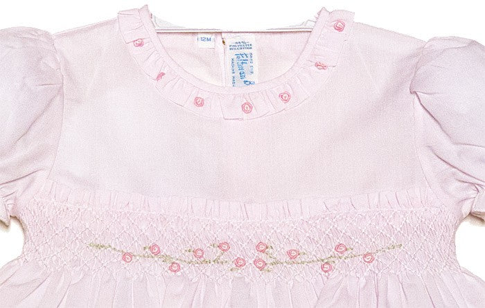 Feltman Brothers Baby Girls Smocked Rose Garden Dress with Puff Sleeves - Pink