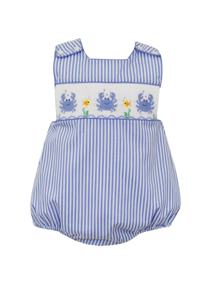 Anavini Baby Boys Blue Striped Smocked Crabs Bubble
