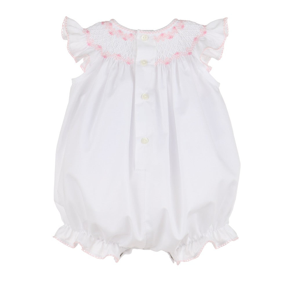 Luli & Me Baby Girls White Scallop Bubble - Smocked in Pink