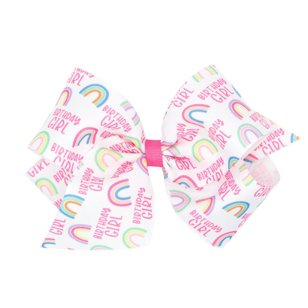 Wee Ones Girls Hair Bow on Clip - Birthday Girl Rainbows by Wee Ones