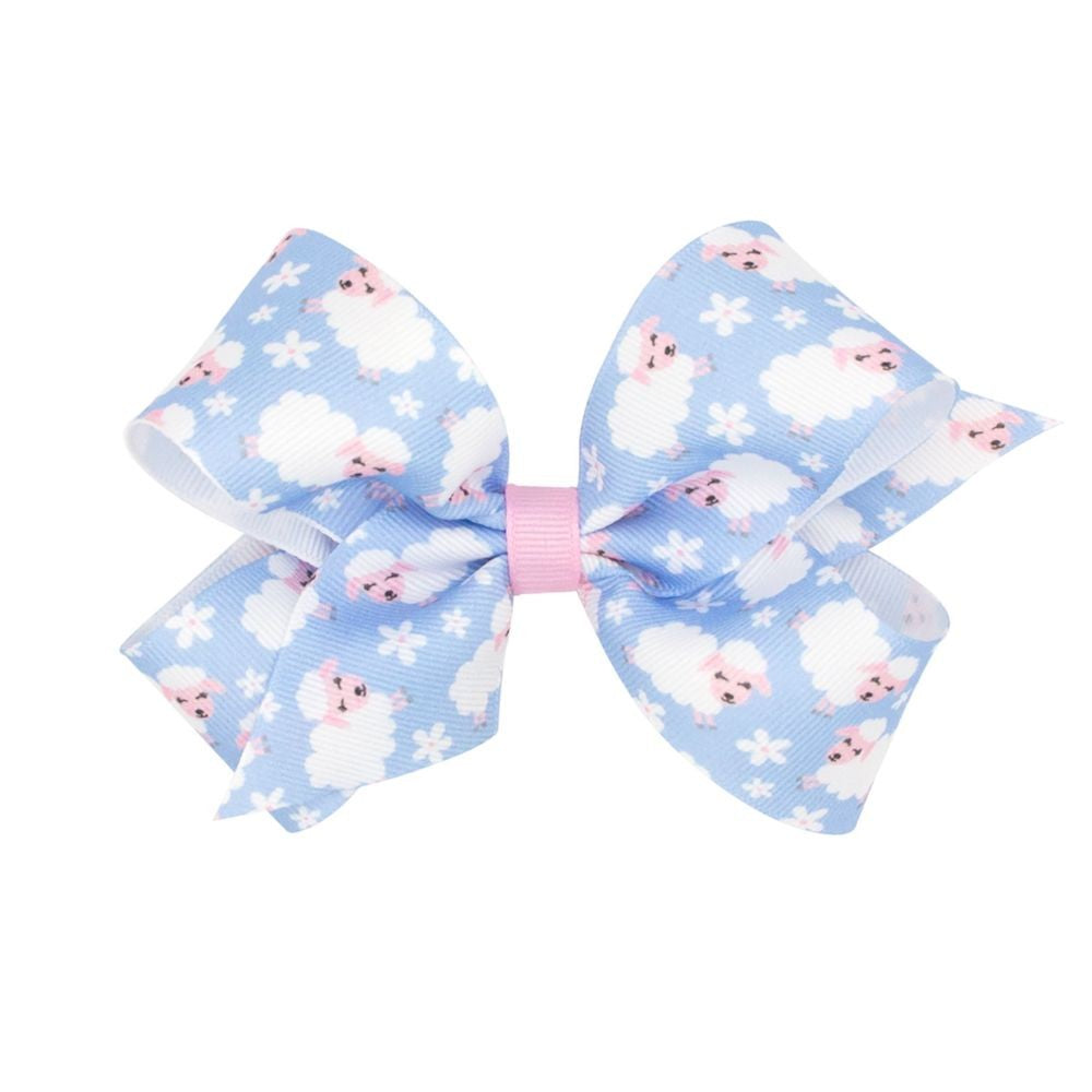 Wee Ones Girls Easter Bow - White Sheep Lambs on Blue by Wee Ones