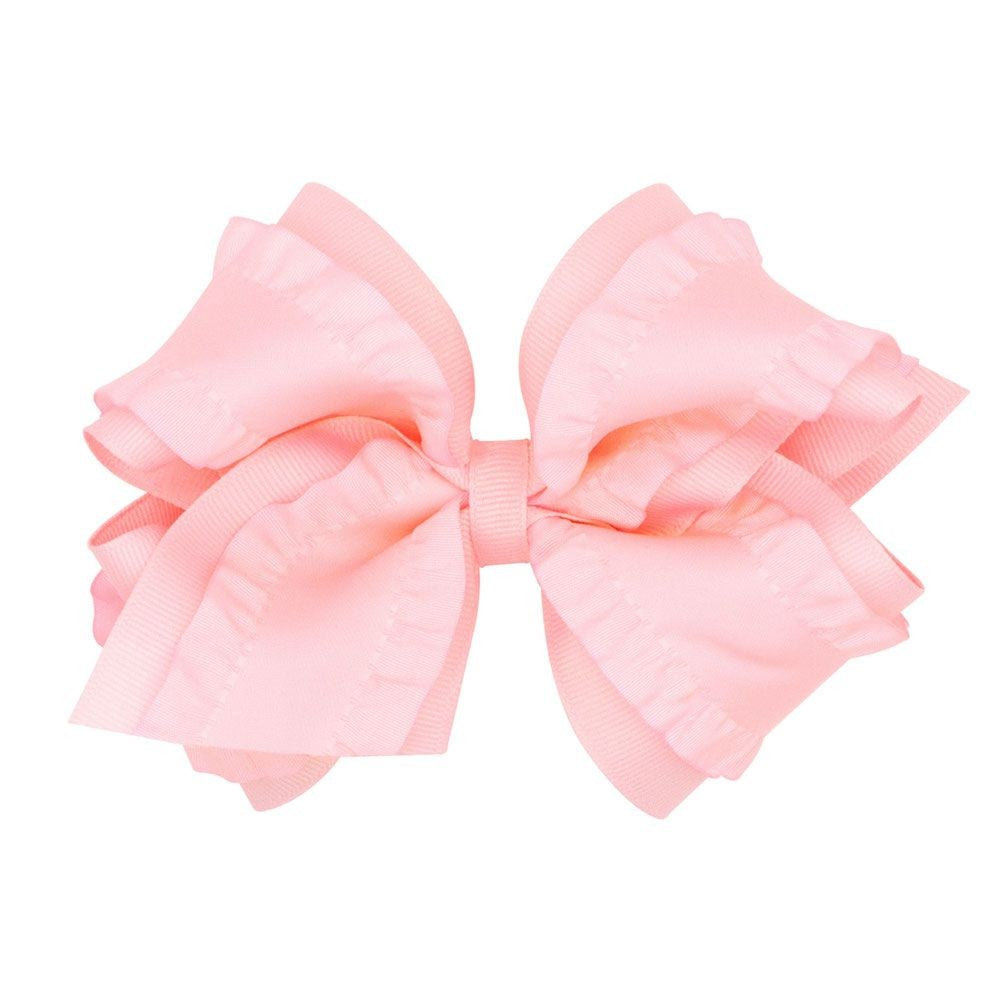 Wee Ones Girls Ruffle Edge Bow on Clip - Light Pink