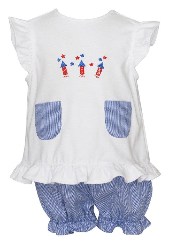 Anavini Baby / Toddler Girls Royal Blue Check Patriotic Bloomers Set