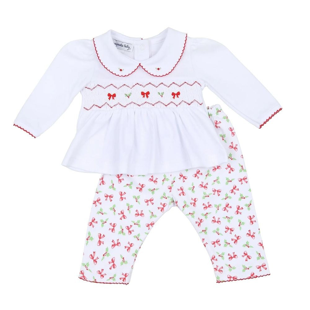 Magnolia Baby Girls Chloe's Classics Red Holly Smocked Pant Set by Magnolia Baby