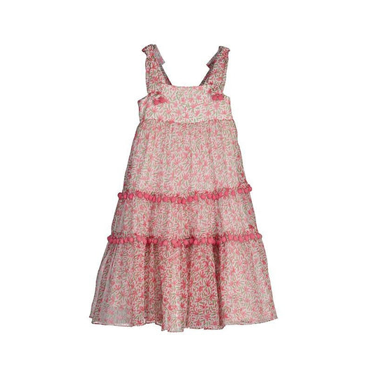 Abel & Lula Girls Bambula Midi Dress - Pom Poms - Fuchsia Pink