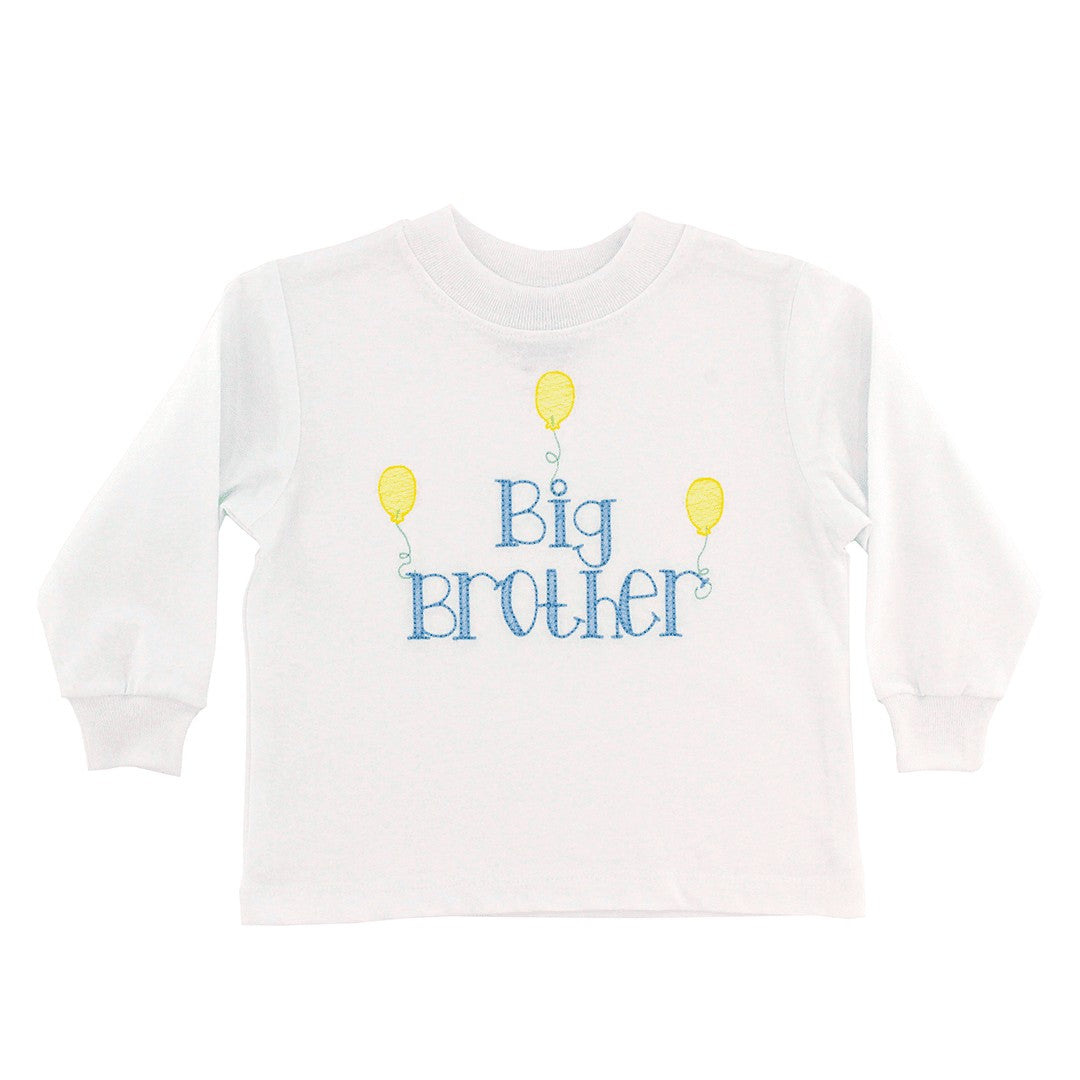 Bailey Boys White Tee Shirt - Blue Big Brother with Balloons