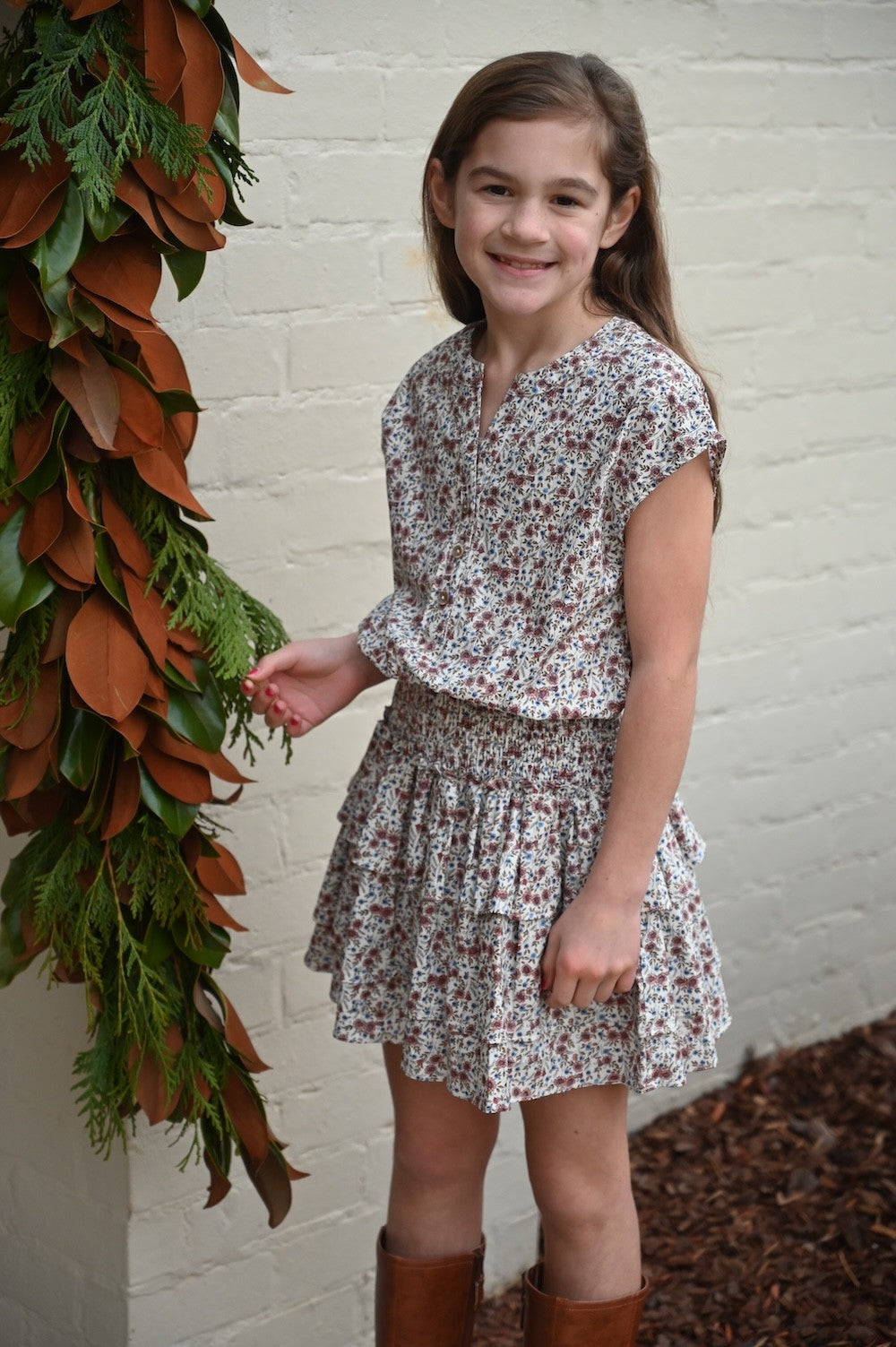 pleat Collection Girls Smocked Dress - Drew - Autumn Floral