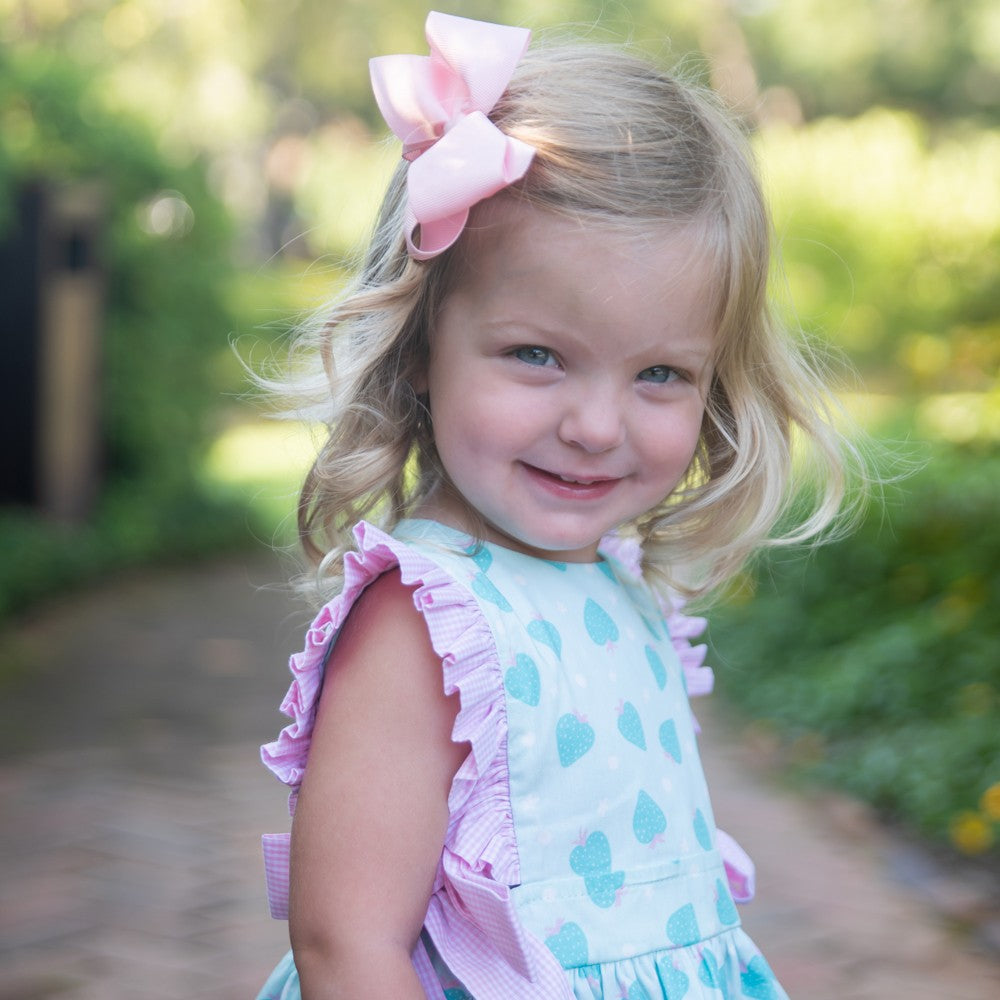 James & Lottie Baby Girls Ruthie Bubble with Side Bows - Strawberry Print