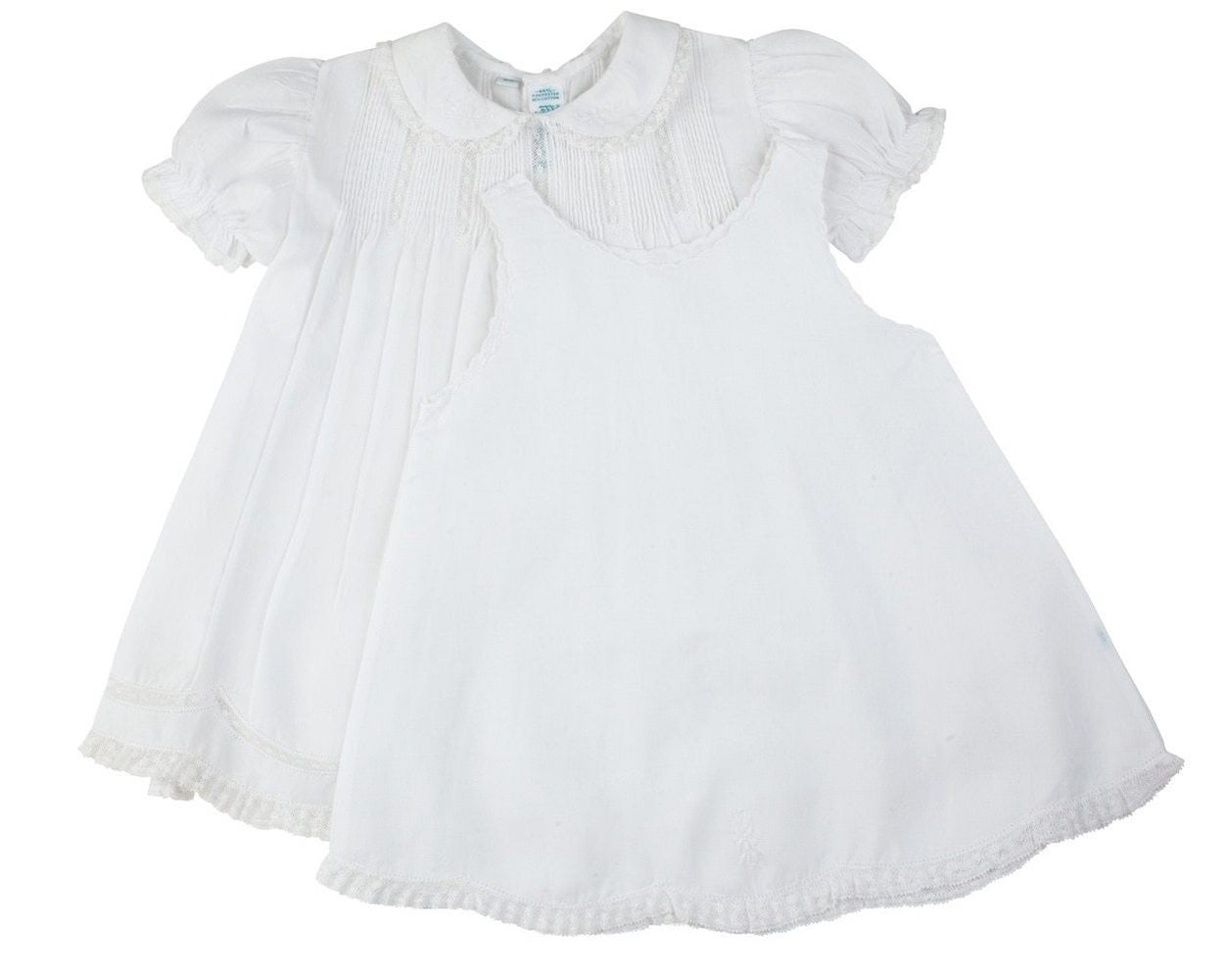 Feltman Brothers Baby Girls Dress & Slip Set with Collar and Lace - White