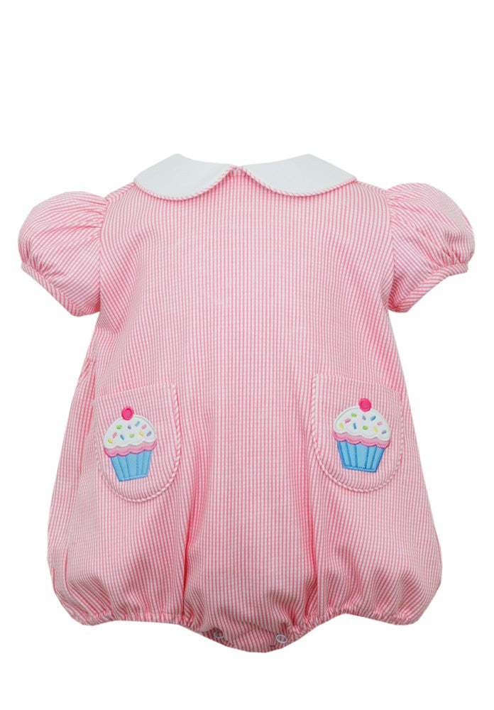 Claire & Charlie Baby Girls Pink Gingham Knit Bubble - Birthday Cupcakes