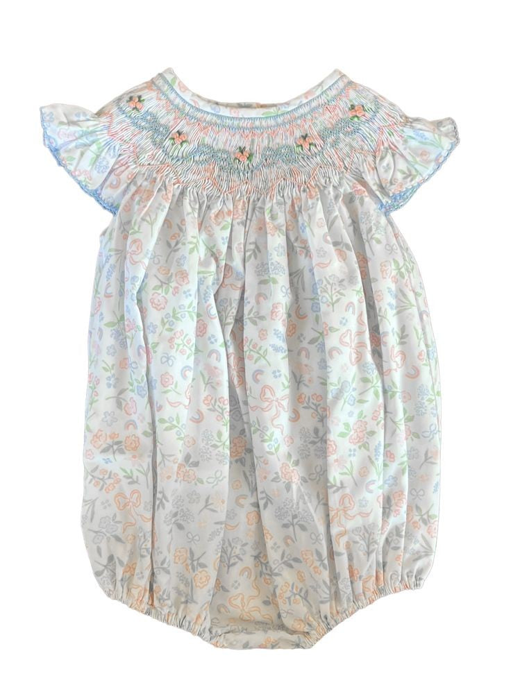 Shop Teeta Girls Pink & Blue Bows Print Smocked Bubble