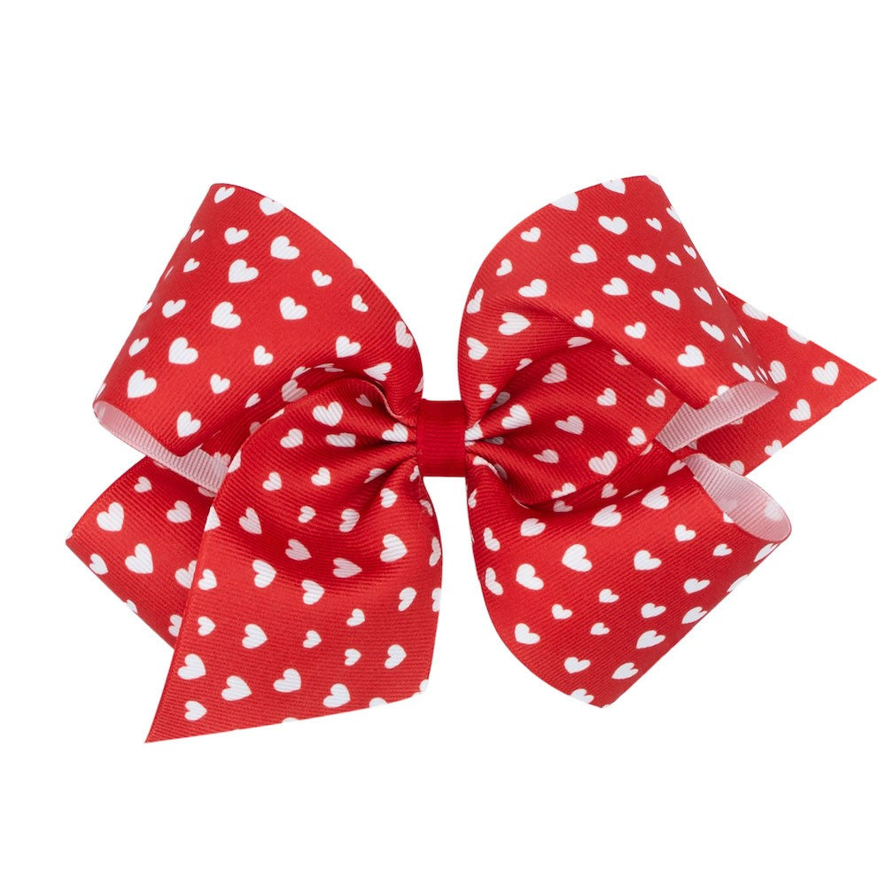 Wee Ones Girls Hair Bow on Clip - Tiny White Valentine Hearts on Red by Wee Ones