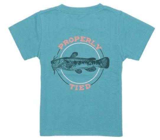 Properly Tied T-Shirt - Logo Pocket on Front - Back Graphic - Catfish on Emerald by Properly Tied