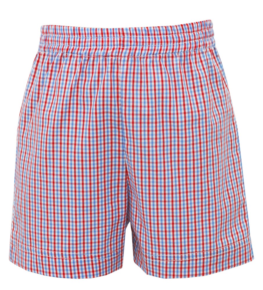 Anavini Boys Pull On Shorts - Red / Blue Plaid
