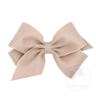 Wee Ones Girls Canvas Linen and Satin Overlay Bow - Tan Sand