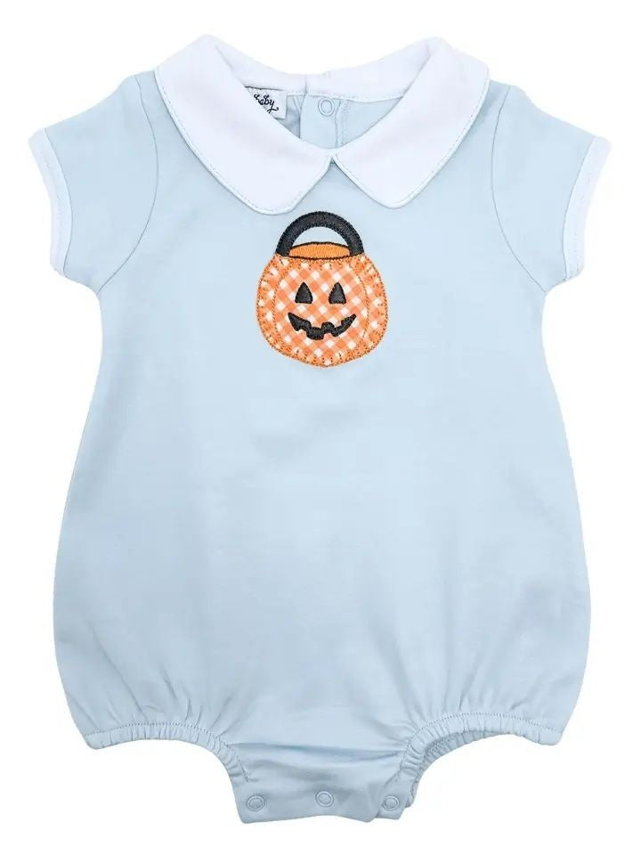 Magnolia Baby Boys Trick or Treat Applique Pumpkin Bubble - Blue