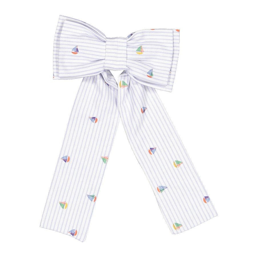 Sal & Pimenta Girls Big Hair Bow on Clip - Nautical Print