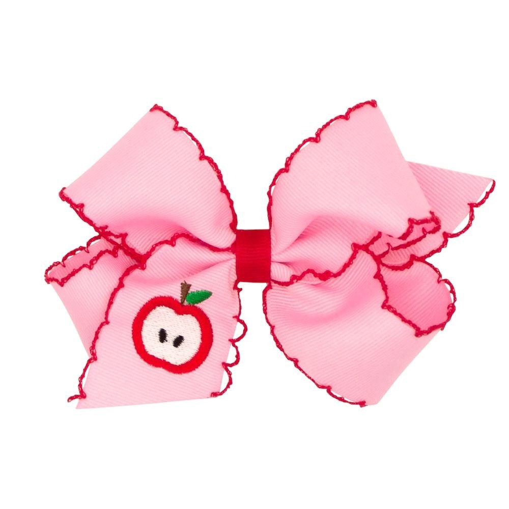 Wee Ones Girls Hair Bow on Clip - Embroidered Apple - Pink