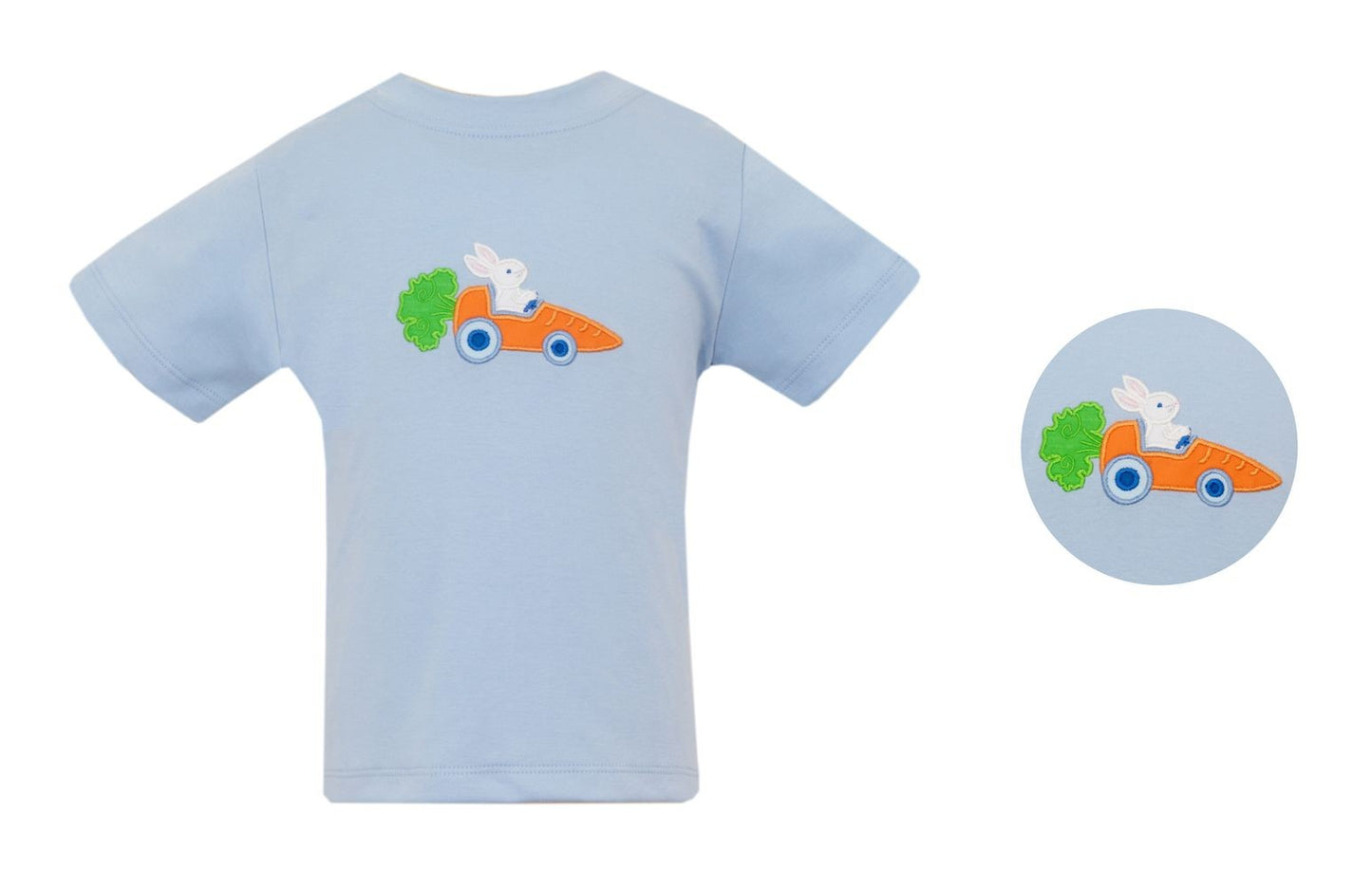 Claire & Charlie Boys Blue Shirt - Easter Bunny Carrot Car by Claire & Charlie