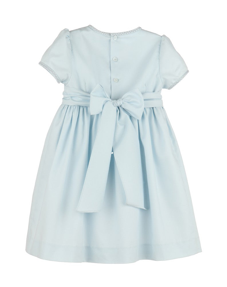 Luli & Me Girls Silverstone Flowers Blue Dress - Smocked Bodice - Sash