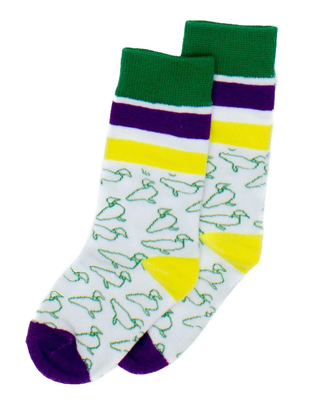 Properly Tied Boys Lucky Duck Socks - Green Mardi Gras Ducks