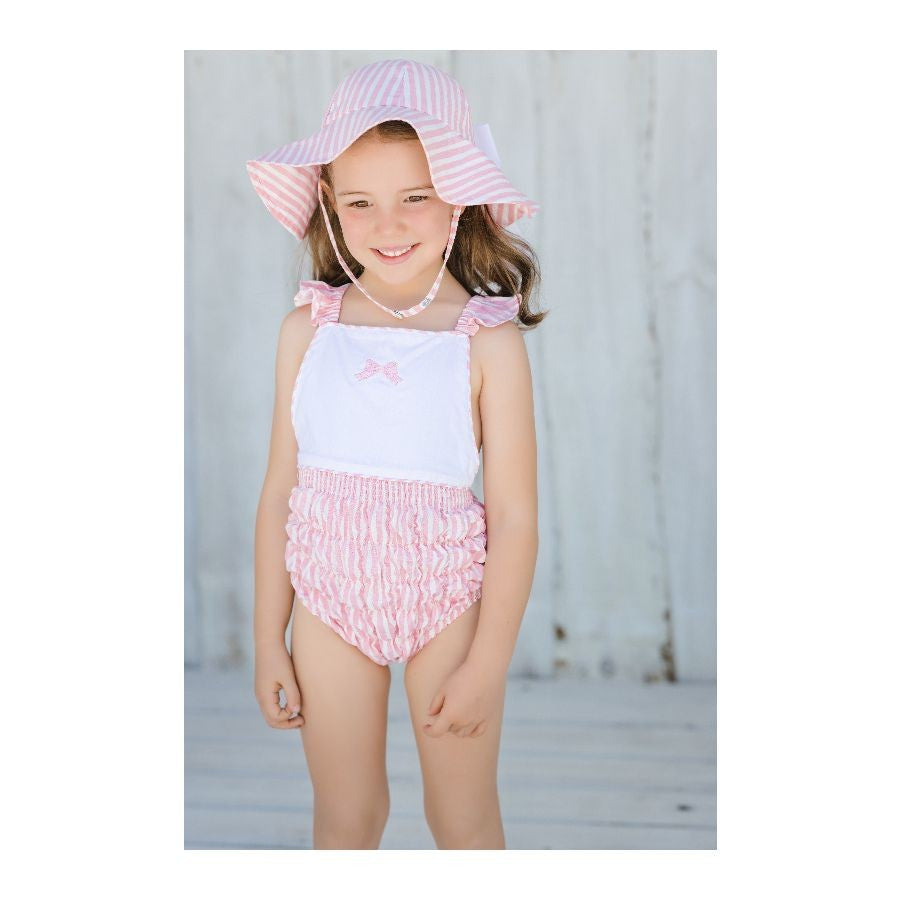 Sal & Pimenta Girls Swimsuit - Pink Ravello - Frilled with Embroidery Bow